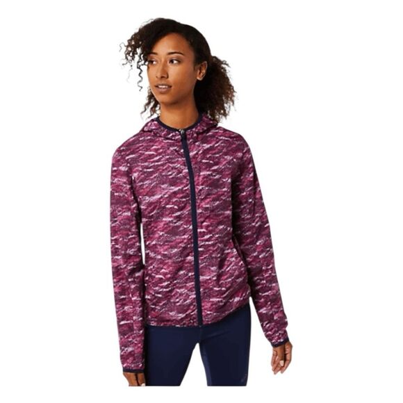 Asics Packable Windbreaker Jacket Purple Deep Mars Print L - Picture 1 of 13